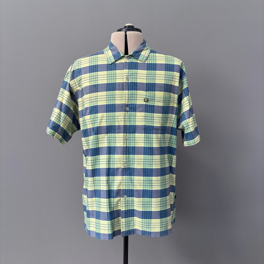 The North Face Blye and Green Plaid Mens Short Sleeve Button Front Shirt XL